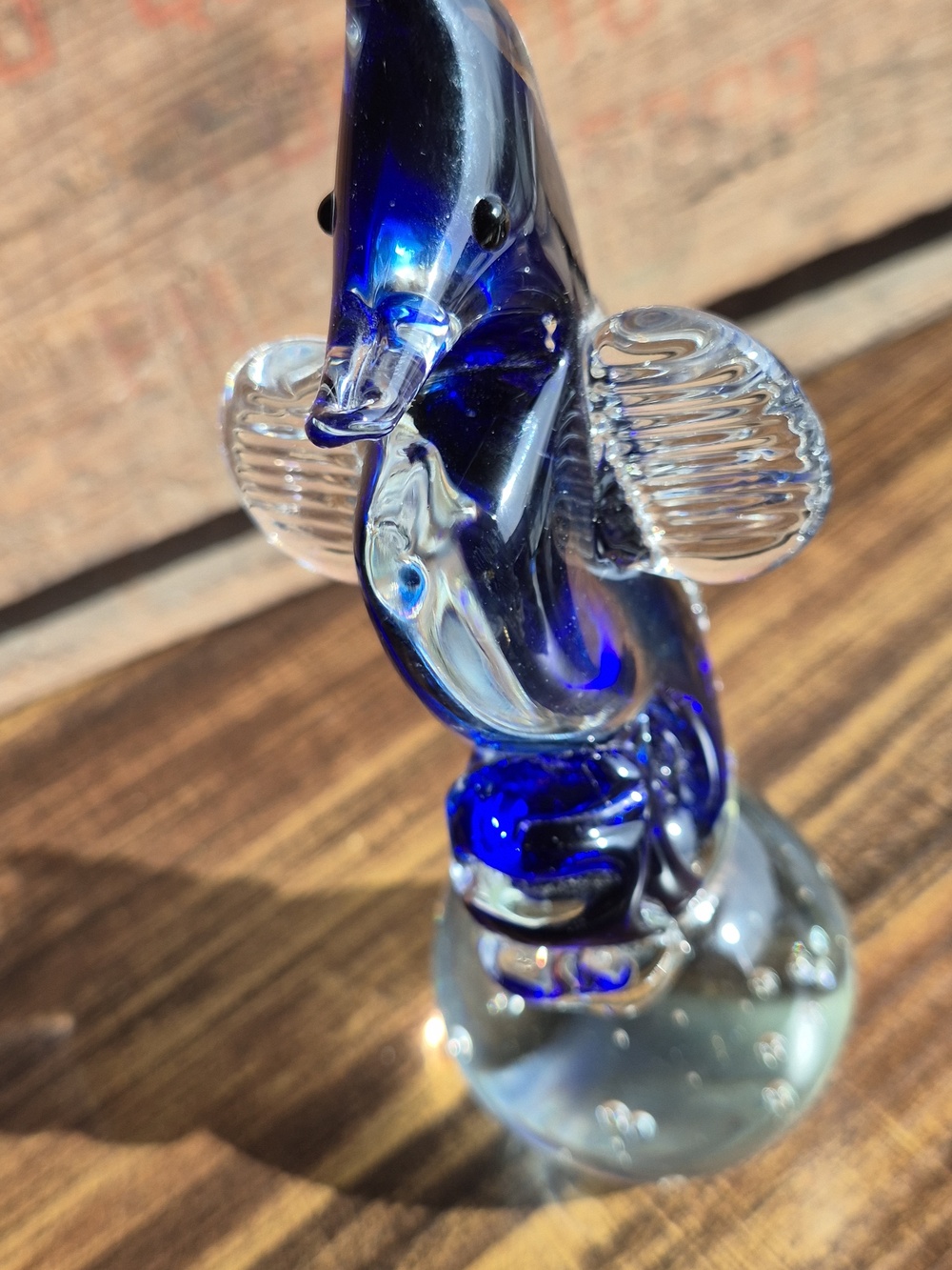 Handblown Blue Glass Sea horse Sculpture - Home Art